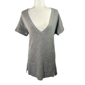 Eileen Fisher Silk Wool Blend Knit Short Sleeve Medium Tunic in Gray Sweater